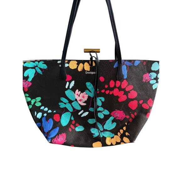 DESIGUAL Multicolor Flora Fauna Reversible Large Shoulder Tote Bag - Picture 6 of 7
